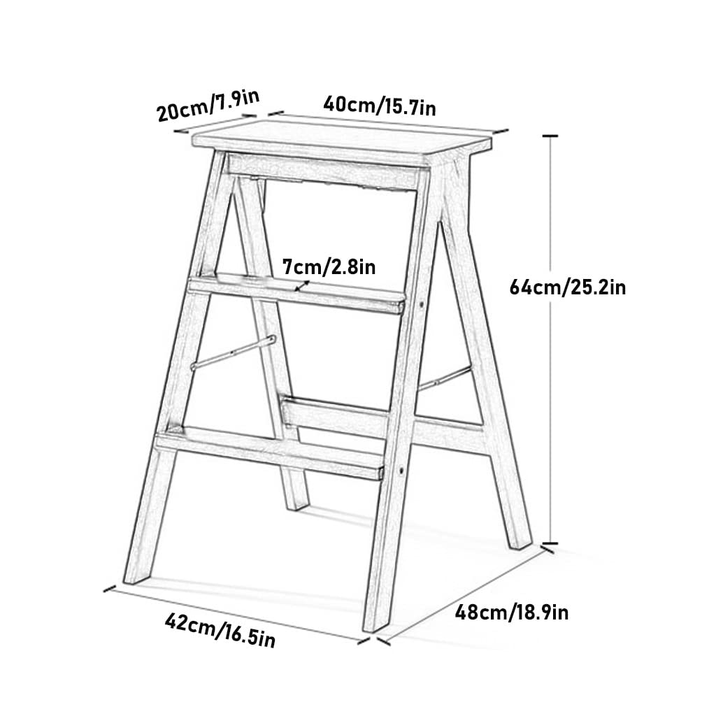Escalera Plegable Taburete Alto De Cocina Escalera De Tres Escalones for El Hogar Taburete De Madera Material De Pino (Color : Blanco, S : 42x48x64cm)