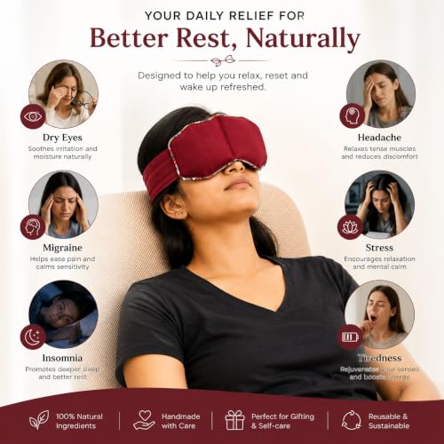 Image of Eye Mask for Dark Circles Handmade Hot & Cold Therapy Pack with Adjustable Strap Microwaveable Reusable Cotton Mask for Headache, Migraine, Eye Strain & Stress Relief Chemical-Free