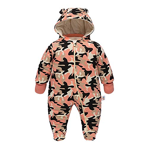 Image of DDY Baby Girl Boy Snowsuit 0-3 Months Down Jacket Hooded Romper Jumpsuit Infant Onesie Winter Outwear Grey