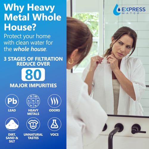 Image of Express Water Whole House Water Filter System | HEAVY METAL | 3 Stage Water Purifier Whole Home, Heavy Metal Filter Produces Overachieving H2O, Targets Lead, Arsenic, Chromium, Reduces Chlorine