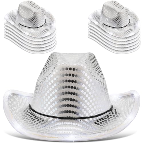 Image of Tisancy LED Lights Cowboy Cowgirl Hat Flashing LED Lights Cowgirl Hat for Wedding Western Bachelorette Party
