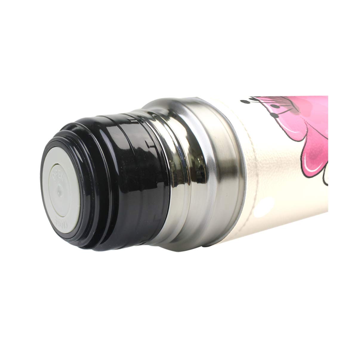 Thermosflasche, Vakuum-isoliert, Edelstahl, doppelwandig, auslaufsicher, Cartoon, niedlicher Elefant, Blume, personalisierbar, bedruckt, echtes Leder, 500 ml