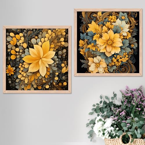 Image of kotart Painting for Wall Decoration - Floral Painting for Living Room Bedroom Office Room Decor - Premium Digital Paintings with Frame for Home Decoration - Set of 2 Multicolor paintings (13x13 inch, E)