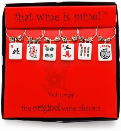 Supreme Housewares Mahjong Wine Charms, Zinc Alloy Wine Glass Tags for Stem Glasses, Drink Markers Identifiers for Parties, Tastings, and Entertaining, Multicolor, Set of 6