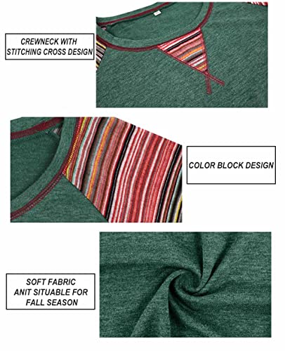 Image of CARCOS Plus Size Tops for Women Color Block Flower /Striped /Camo Crew Neck Long Sleeve Tee Shirt