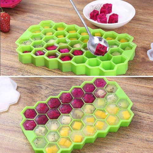 Image of GETZET Silicone Reusable Ice Cube Flexible Tray with Stackable Design, Ice Cube Chocolate Maker, Ice Trays for Colddrinks, Freezer Moulds Storage Ice Cube Tray - Multicolor. (37 Cavity)