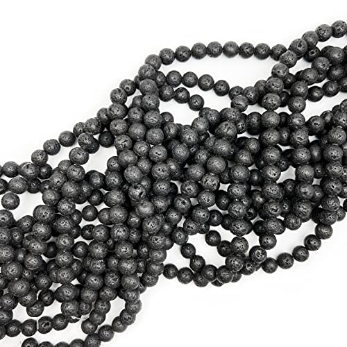 Qiwan Natural String Of Jewellery Stones, Round Loose Beads For Diy Jewelry Making, 1 Strand/15 Inches (Black Lava Stone Gemstone, 10Mm) #TOP2