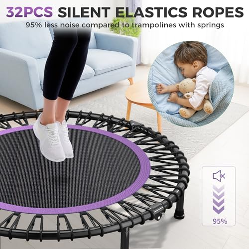 Image of 40 inch /48 inch Rebounder Trampoline for Adults with Bungee Cords, Exercise Rebounder for Adults Indoor /Outdoor Workout, Max Load 450 /550 LBS