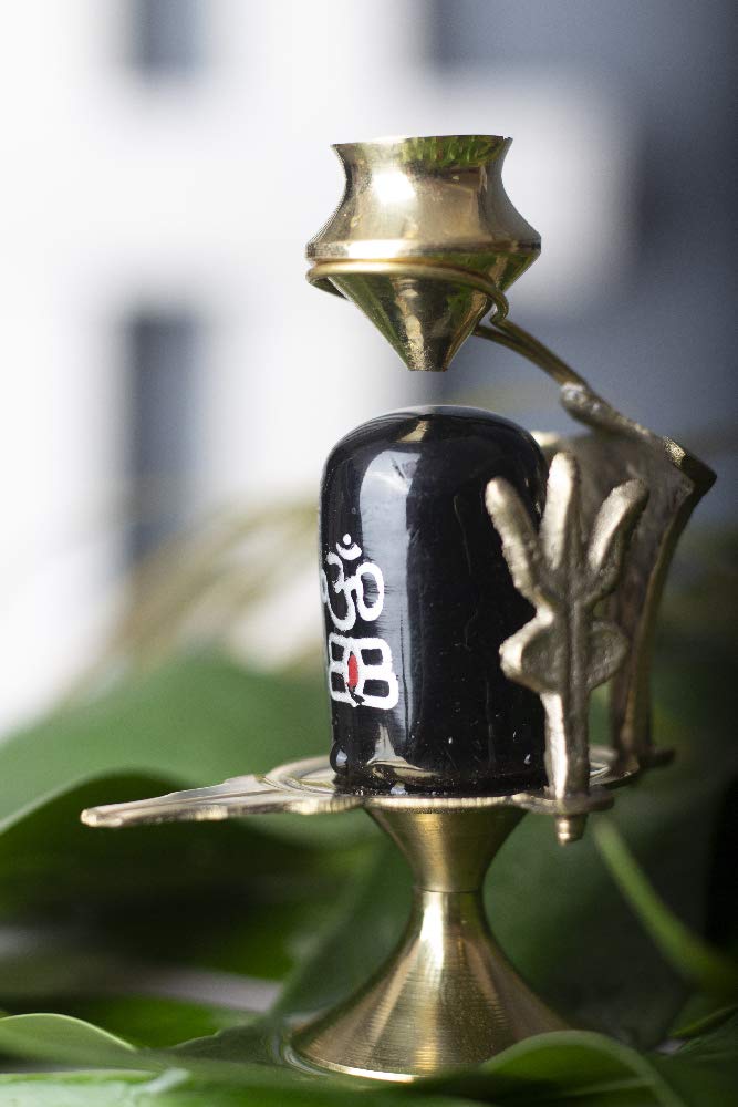 Brass Shiva Lingam Abhishek Patra with Trishul and Nag for Pooja Decorative Showpiece - 8 cm