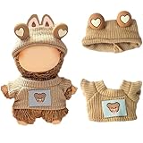 10cm Pin for Love Doll Clothes Set - Mini Knitted Sweater & Ear Hat Outfit, Ropa Clothing & Accessories Designer for 4 Inch 4.0 Series Plush Doll Dress-UP and Display(Brown)