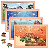 Wooderma Kinderpuzzle Dinosaurier, Dino Puzzle für Kinder ab 3 4 5 6 Jahre, Tier Holzpuzzle mit 4x24 Teilen, Montessori-Spielzeug, Lehrreiches Vorschulspielzeug, Geschenke für Jungen Mädchen