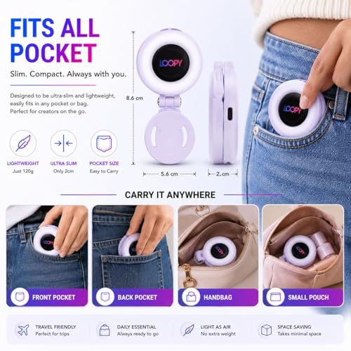 Image of LOOPY Magnetic Selfie Fill Light, 3-in-1 LED Ring Light Compatible with MagSafe, for Selfies, Photography, Vlogging, Makeup, Rechargeable, Portable, White