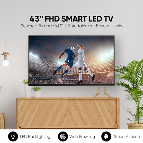 Nikai FHD LED Smart TV, Built-In Wi-Fi, 2 HDMI, Quad Core Processor, Ultra-Slim Design, Sleep Timer, Auto Power Off, NTV4300SLEDT 2 Years Warranty