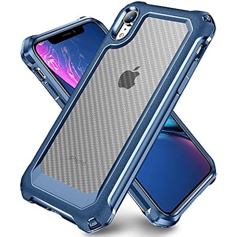 SUPBEC iPhone XR Case, Slim Hard Carbon Fibre Shockproof Protective Cover [Military Grade Drop Protection] [Anti Scratch&Fingerprint], iPhone XR Case and Screen Protector [x2], 6.1", Blue Cover