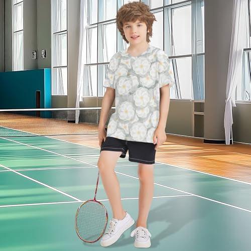 White Camellia Flowers Youth Dry Fit Shirts for Girls Kids Sports Tops Short Sleeve Tees XXL4