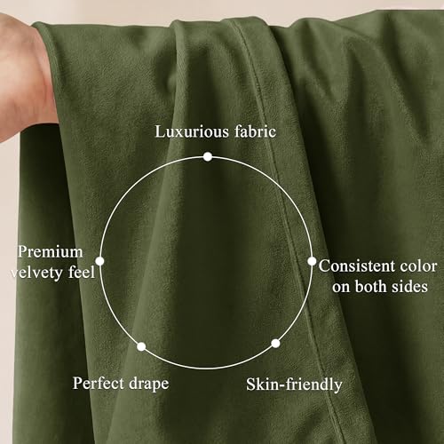 Image of Moss Green Velvet Curtains Back Tab for Chrismas, W52 x L84, 2 Pcs | 84 inches Length, Thermal Insulated, Back Tab Curtain Panels Elegant Decor, Window Drapes for Dining Room, Bedroom, Office