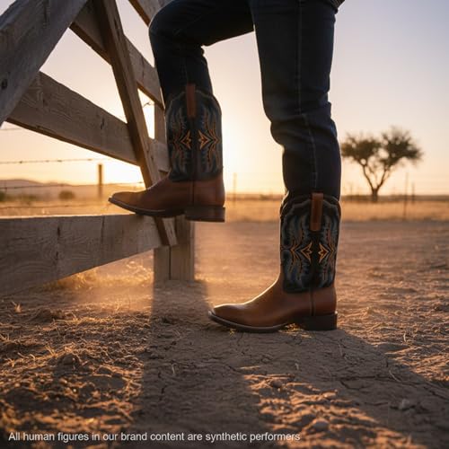 Image of SUREWAY Cowboy Boots For Men - Mens Square Toe Embroidery Western Boot,Oil /Slip Resistant,Durable Classic Pull on 10 Inch Wellington Boots - Soft Toe Full Grain Leather Work Boots