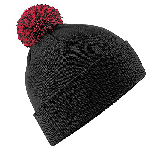 Beechfield Snowstar Beanie Hat - Warm & Stylish Winter Headwear Black/Classic Red