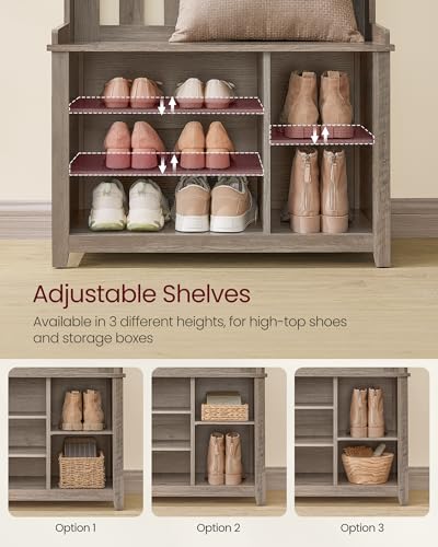 Image of VASAGLE Hall Tree with Bench and Shoe Storage, Coat Rack with Shoe Bench, 7 Double Hooks for Jackets, Hats, Entryway, Bedroom, Living Room, 13.8 x 31.9 x 70.9 Inches, Heather Greige UHSR414G01
