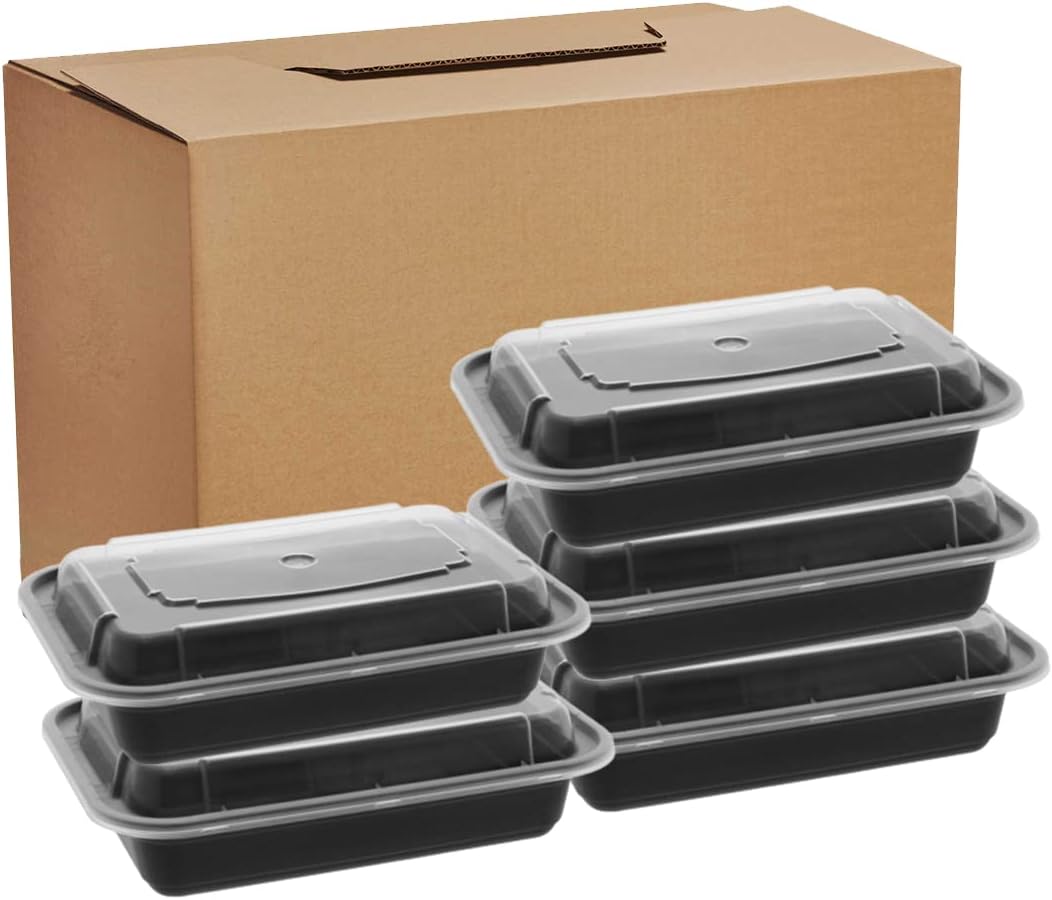 16 oz Meal Prep Rectangular Black Containers with Clear Lid