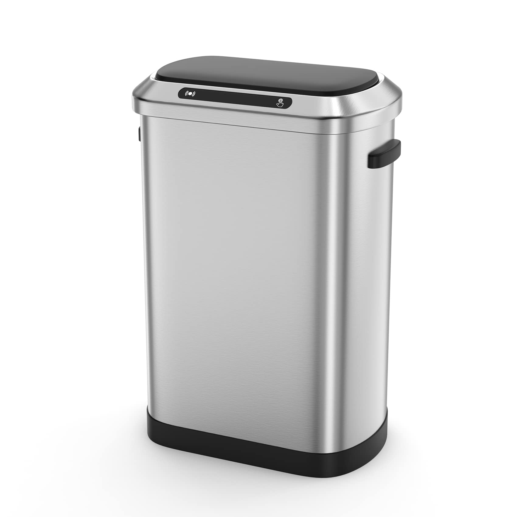 pouseayar Smart Automatic Trash Can with Lid 13 Gallon, Stainless Steel Thickened Body & Super Mute Sensor Lid with 30 Count Garbage Bags for Kitchen Office Bedroom Waste Bin and More - Silver
