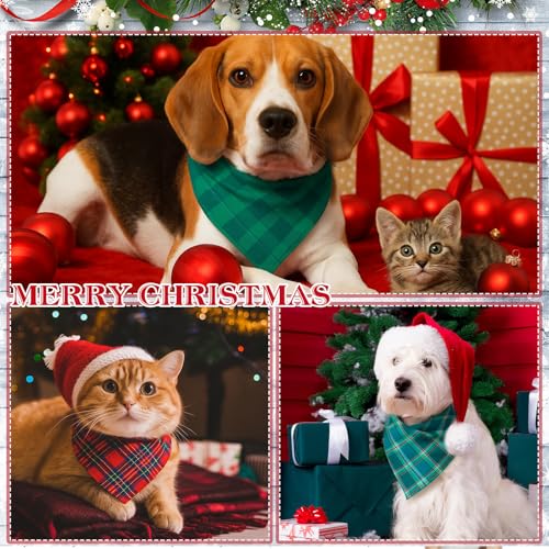 Image of Abbylike 50 Pcs Christmas Plaid Dog Bandanas Bulk, Red and Green Gingham
