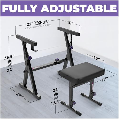 Image of Liquid Stands Piano Keyboard Stand and Bench Set - Portable Heavy Duty Digital Piano Stand for 54-88 Key Electric Pianos & Adjustable Chair, Stool, Seat - Sturdy Keyboard Music Accessories