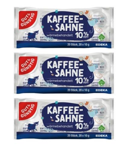 Gut & Günstig Kaffeesahne Portionen 3er Pack (60 x 10g Portionenspackungen) 10% Fett ohne Gentechnik