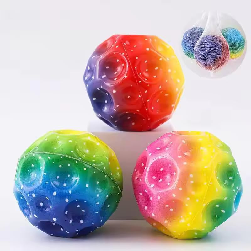 Image of Mashes Rainbow Color Moon Ball - Bouncy, Colorful Rubber Ball with Bright Colors - Fun Outdoor Toy for Kids (Pack-3)