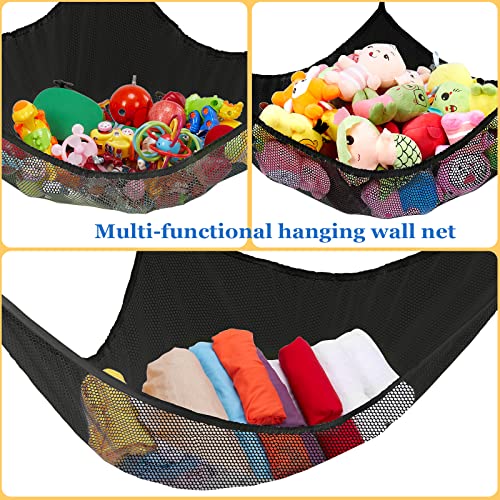 Kanyool Stuffed Animal Net, Jumbo Stuffed Animal Toy Hammock Hanging Stuff Animals Organizer Storage Net Boho Large Corner Plush Toys Net Holder For Nursery Play Room Bedroom Kid Room 2 Pack Black #TOP1