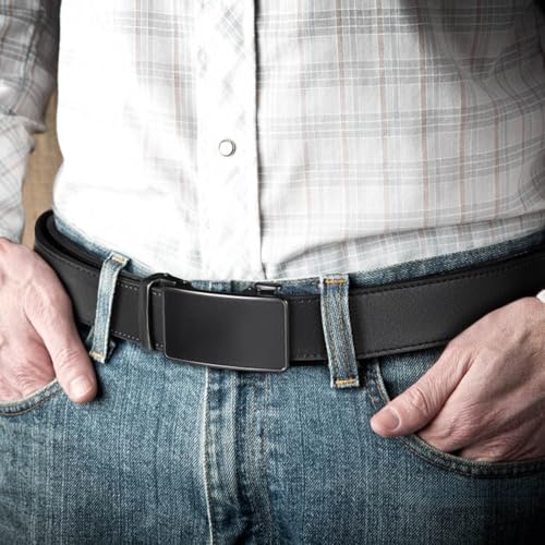 Image of BOSTANTEN Ratchet Belts for Men Leather Trim to Fit 1 3 /8 inch Gift Boxed