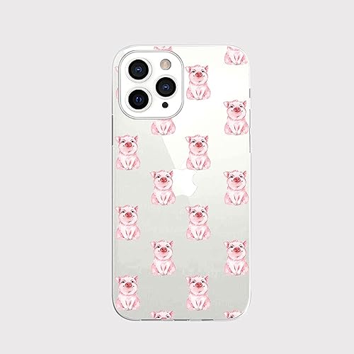 Blingy's Funda para iPhone 13 Pro (6.1 pulgadas), lindo patrón de cerdo divertido estilo animal de dibujos animados, transparente, suave TPU funda