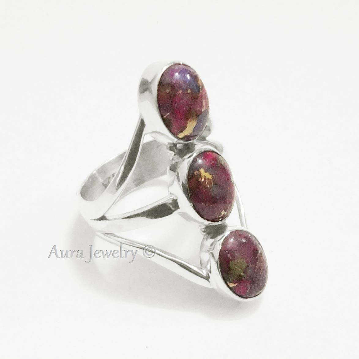 Anillo de plata de ley 925 para mujeres y niñas, anillo de turquesa de cobre púrpura Natural, anillo bohemio de plata de ley, anillo de piedras preciosas moradas