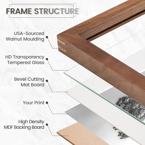 Image of 16 x 20 Picture Frame Set of 3, USA-Sourced Natural Walnut Wood Photo Collage Frame with HD Tempered Glass, Modern Simple 16x20 Wooden Frame Matted to 11x14, Vertical & Horizontal Wall Hanging Display