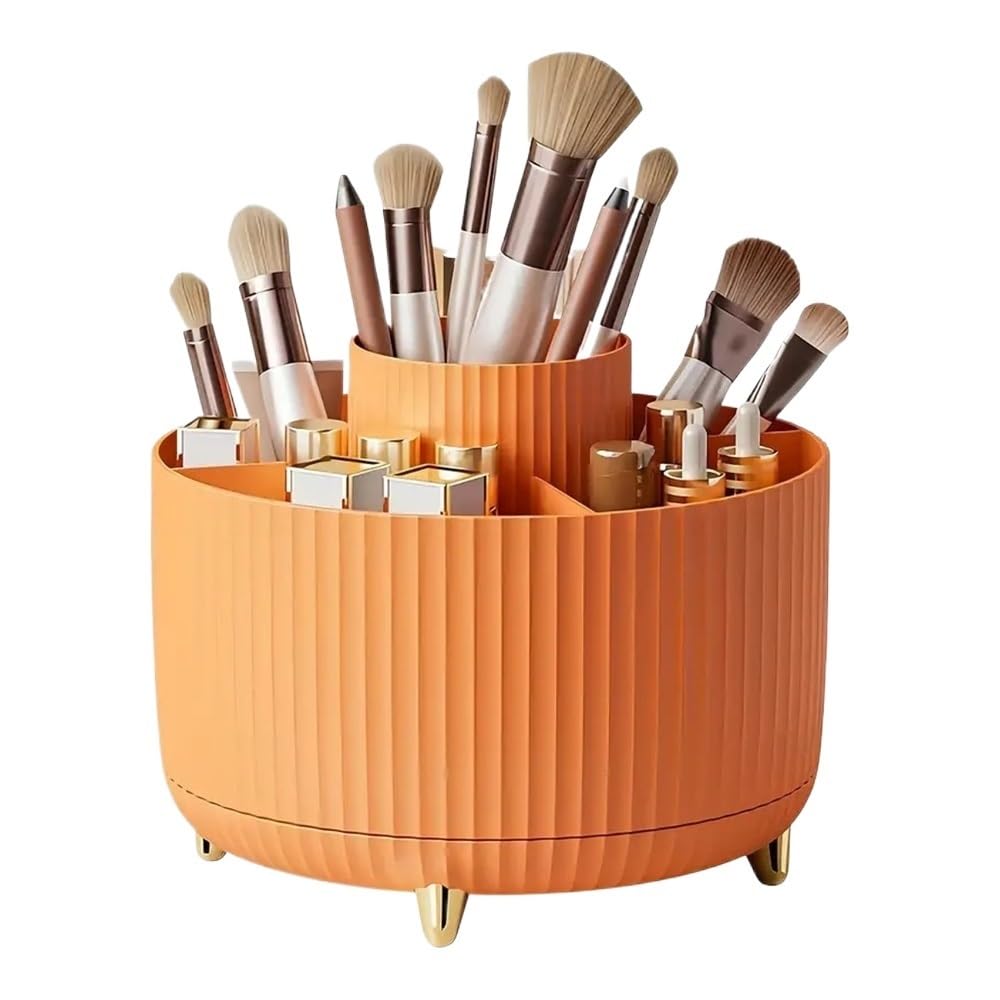 LIANXIBAG Makeup Brush Holder Organizer 360 Degree Rotating Brushes Desktop Storage Organizers For Vanity Bathroom Office(Blue)