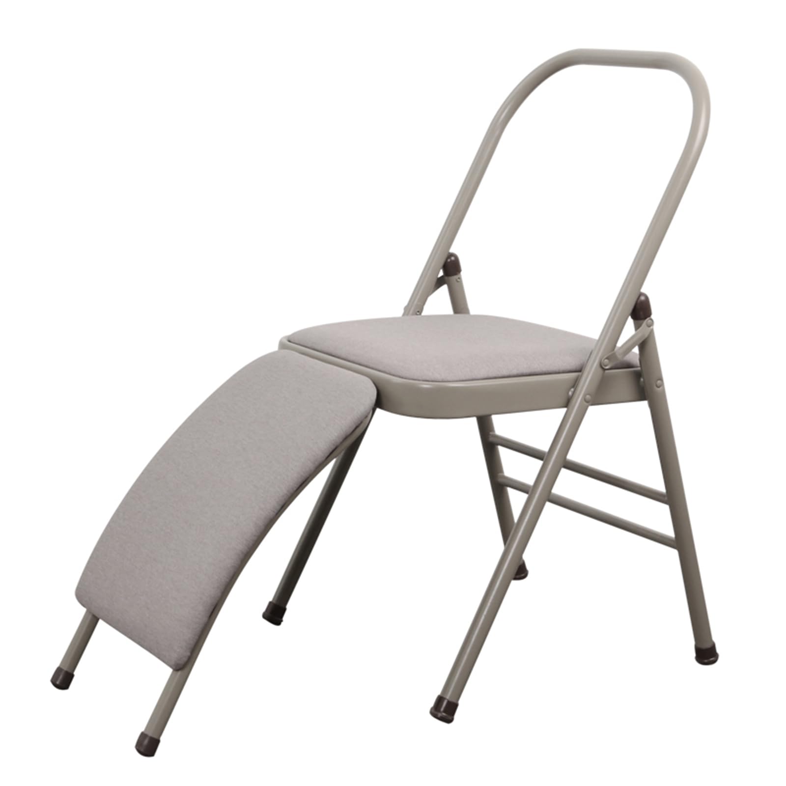 Silla de yoga plegable moderna con soporte lumbar, silla de asistencia portátil para principiantes, diseño que ahorra espacio, cómoda mezcla de algodón y lino gris para práctica de yoga