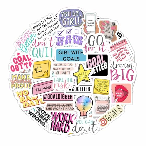 BulbaCraft Motivational Stickers for Adults - Goal Getter Party Favors & Decorations, Waterproof Vinyl Inspirational Decals for Water Bottle, Laptop, Gifts for Women & Men