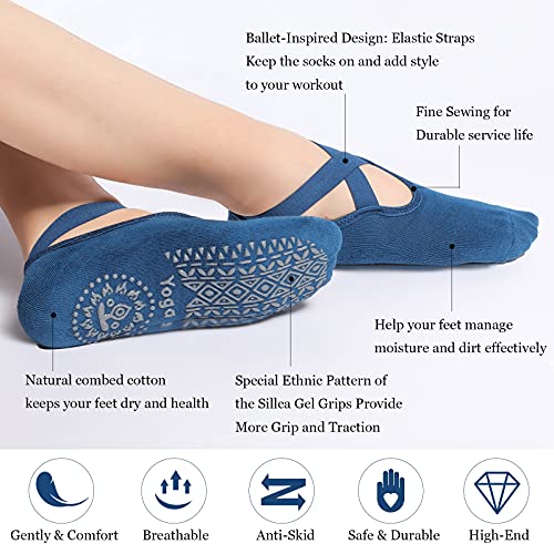 Geyoga 6 Pairs Yoga Socks For Women Non-Slip Barre Socks With Straps Ballet Dance Socks For Yoga Pilates Ballet Barre Dance, 6 Colors #TOP4