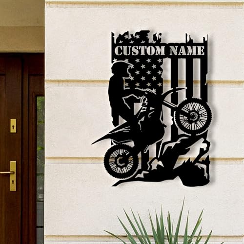 Image of Custom US Motocross Biker Metal Wall Art LED Light, Personalized Dirt Bike Name Sign Home, Motorcycle Decor, Rider Decoration Man Cave Xmas, Birthday Gift, Christmas Gift