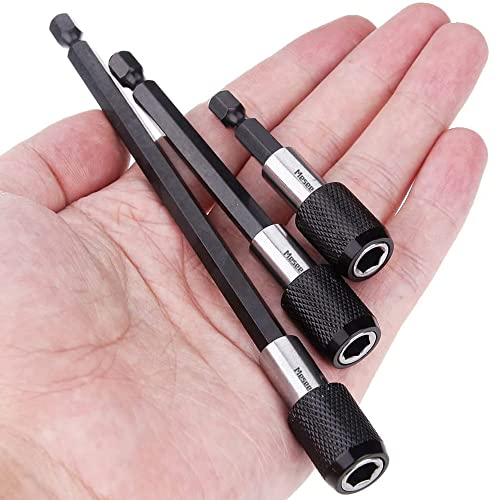 Mesee 3Pcs Drill Bit Extension, 1/4” Hex Shank Magnetic Chuck Adapter Quick Release Bar Socket Screwdriver Bit Holder Set 60Mm/100Mm/150Mm #TOP6