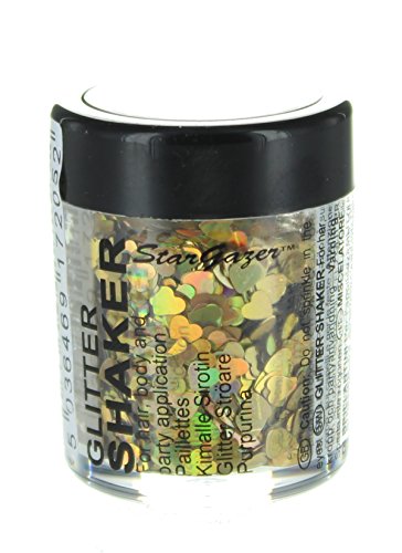 Stargazer Shaped Glitter, Gold Heart. Cosmetic gliter shapes that can be used on the face or body.