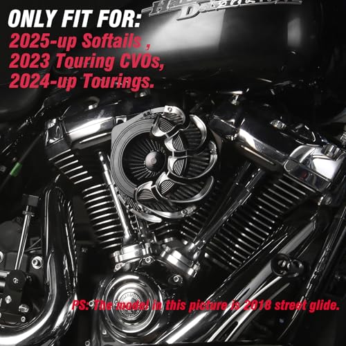 Image of For harley air cleaner filter Touring street glide road king electra tri trike Dyna Sportster XL 883 1200 Softail air intake (Drift style -Black, E-For Touring 2023-UP,Softail 2025-UP)