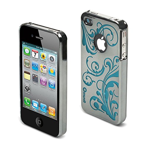 Muvit MUCCP0290   Carcasa trasera para Apple iPhone 4/4s, transparente con dibujo azul