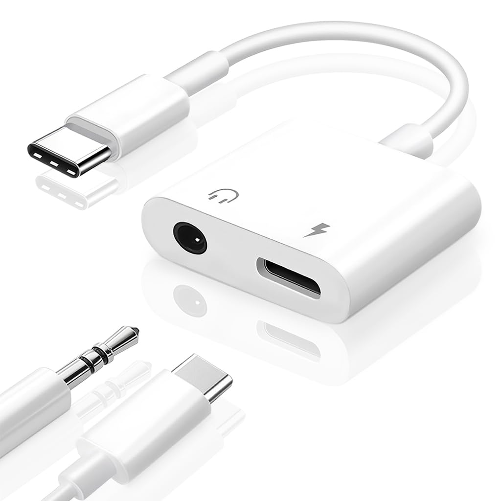 Verilux® 2 in 1 Type C Adapter with Charging & 3.5MM Audio, USB-C to C Connector with Type C to 3.5 mm/USB C Connector for iPhone 17/16/15/Plus/Pro/Max, Galaxy S25/S24/S23