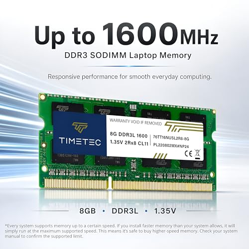 Image of Timetec Premium 16GB KIT(2x8GB) DDR3L /DDR3 1600MHz(DDR3L-1600) PC3L-12800 Non-ECC Unbuffered 1.35V /1.5V CL11 2Rx8 Dual Rank 204 Pin SODIMM Laptop Notebook RAM