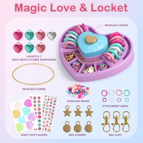 DIY Heart Locket Keychain Making Kit with Magic Zoom Beads, Gifts for Girls Ages 5 6 7 8 9 10, Toys for Girls Bag Charms Craft Set for Backpacks, Purses, Handbags, Valentines Party Favors Classroom - image 3