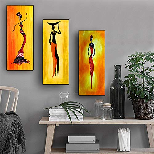 Peinture abstraite femme africaine pour décoration murale grand salon moderne chic 60x120cm