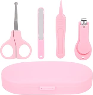 LANTRO JS Kit de cuidado de uñas para bebé recién nacido, juego de manicura de 4 piezas para bebés, incluye cortaúñas, pinzas, color rosa