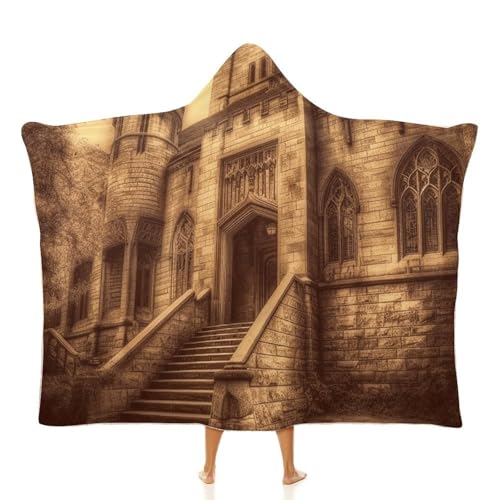 Couverture à capuche château médiéval imprimé vintage haut de gamme - 2