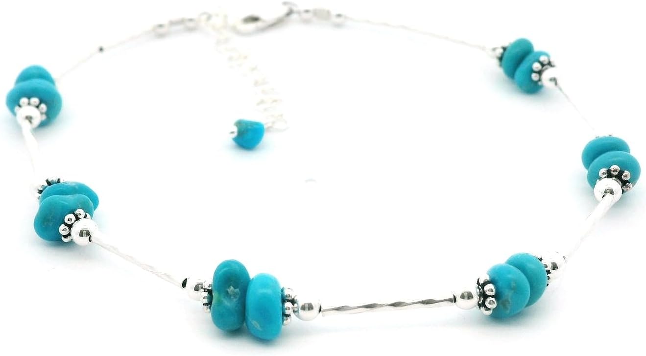 Turquoise Anklet Blue Sleeping Beauty, Castle Dome or Kingsman Sterling Silver Beach Jewelry Vacation Bridesmaid Gift Wedding Cruise